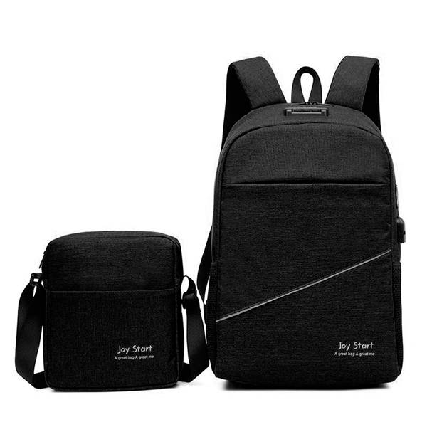 MOCHILA ANTIRROBO C/BOLSA DE HOMBRO Y CABLE USB - NEGRO