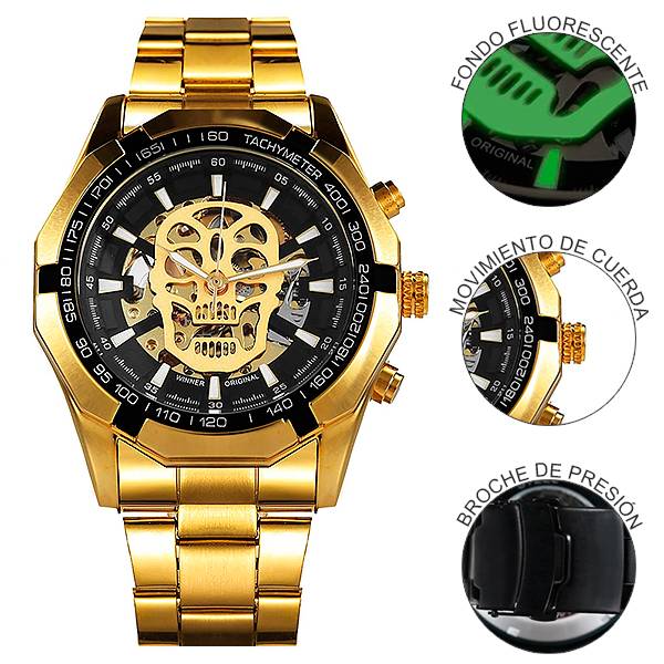 RELOJ CALAVERA DORADO