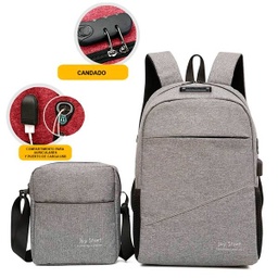 [MMocgr0197] MOCHILA ANTIROBO C/ BOLSA DE HOMBRO Y CABLE USB- GRIS