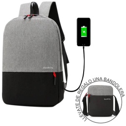 [MLumne1762] MOCHILA CON BANDOLERA ANTIROBO NEGRA/GRIS