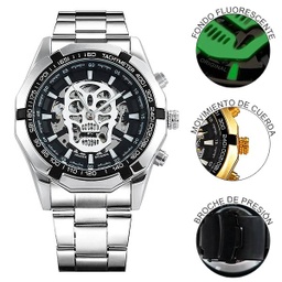 [RSkupl02933] RELOJ CALAVERA DE CUERDA PLATEADO